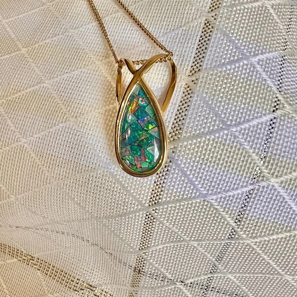 14K Gold Mosaic Australian  Opal Pendant, Opal Jewelry, Australian Jewelry - Picture 6 of 14